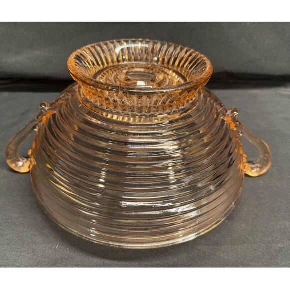 Anchor Hocking 1930s Pink Manhattan Depression glass pedestal bowl with handles - Picture 4 of 14